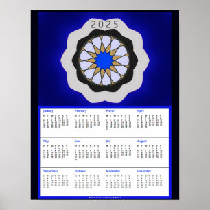 Póster de calendario 2025 de arte geométrico azul