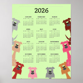 Póster de calendario 2026 de diseño de perros colo