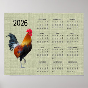Póster de calendario 2026 del gallo pavoneándose c