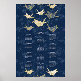 Póster de calendario 2026 Grúas de origami Azul y
