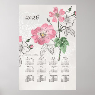 Póster de calendario 2026 Rosa botánica