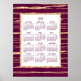 Póster de calendario anual 2017 Magenta y hoja de 