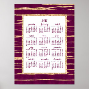 Póster de calendario anual 2017 Magenta y hoja de