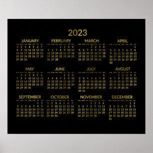 Póster de calendario anual 2023 de oro falso y neg
