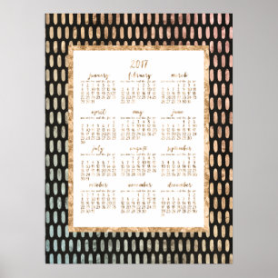 Póster de calendario anual dorado 2017 negro 18x24