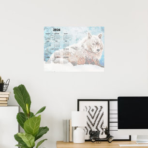Póster de calendario anual Lobo en la nieve Póster