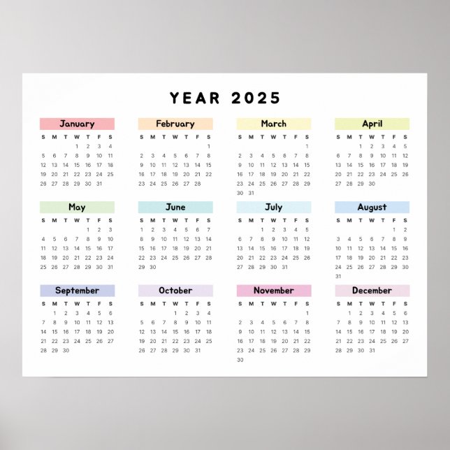 Póster de calendario anual minimalista personaliza (Frente)