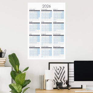 Póster de calendario anual vertical 2026