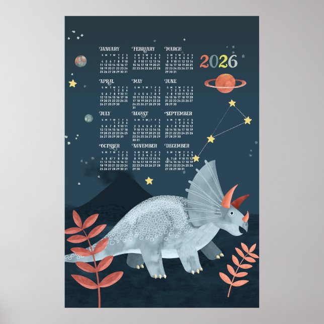 Póster de calendario de 2026 Triceratops  (Frente)