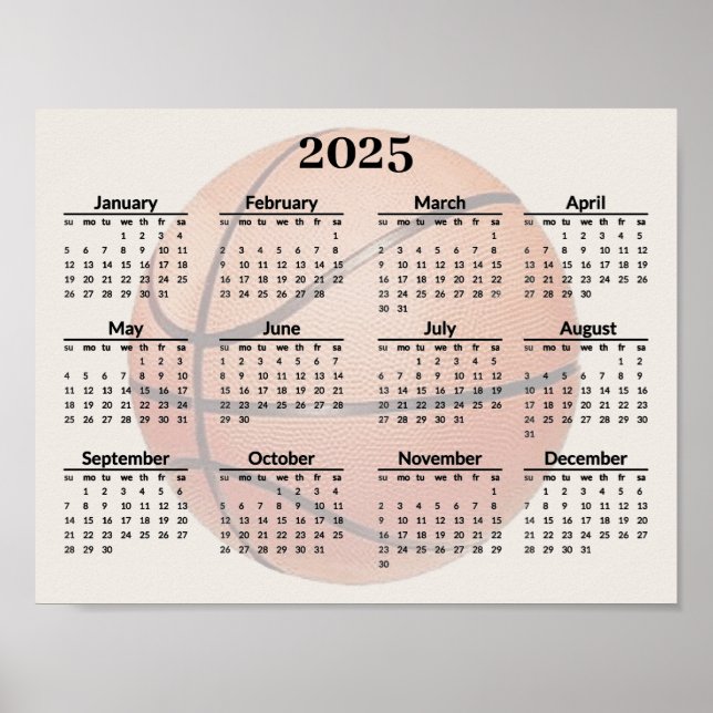 Póster de calendario de diseño de baloncesto 2025 (Frente)