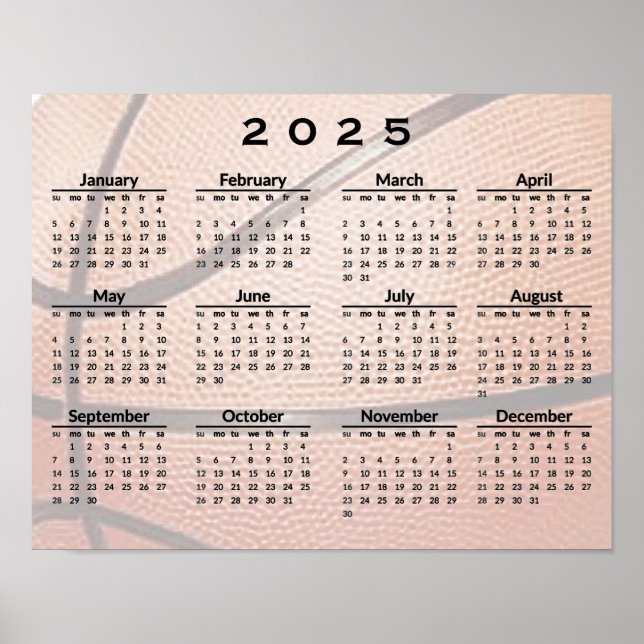 Póster de calendario de diseño de baloncesto 2025 (Frente)