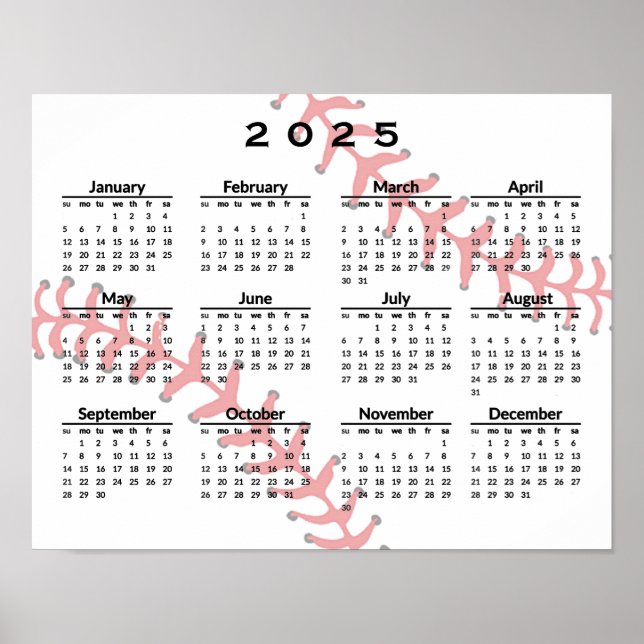 Póster de calendario de diseño de béisbol 2025 (Frente)