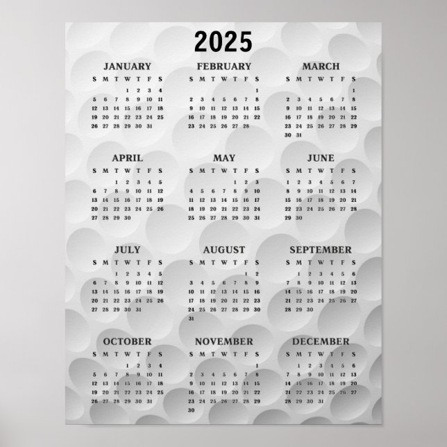 Póster de calendario de diseño de golf 2025 (Frente)