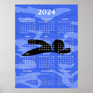 Póster de calendario de diseño de natación 2024