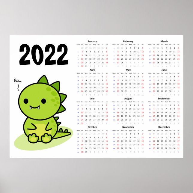 Póster de calendario de dragón bebé 2022 - inicio  (Frente)