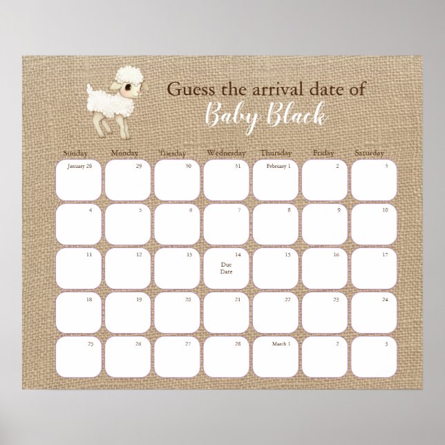 Póster de Calendario de Fecha de Entrega para Baby (Frente)