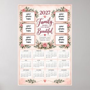 Póster de calendario de fotos familiar personaliza