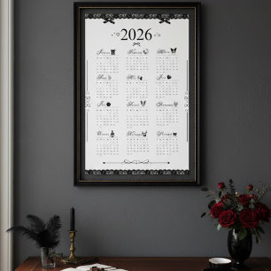 Póster de calendario de pared 2026   Encaje negro 