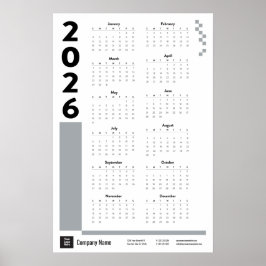Póster de calendario de pared corporativo 2026 Gri