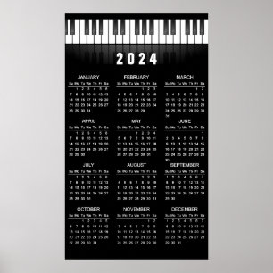 Póster de calendario de pared de teclado de piano 