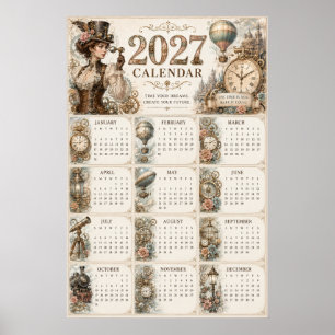 Póster de calendario de pared Steampunk 2027
