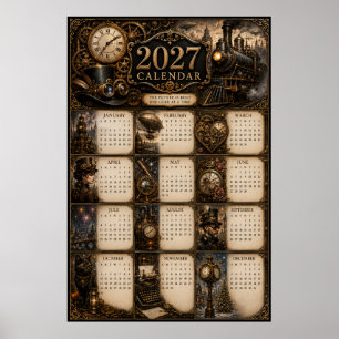 Póster de calendario de pared Steampunk 2027