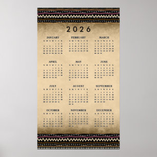 Póster de Calendario de Parede 2026 Rayas Étnicas