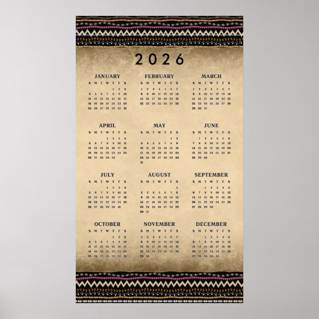Póster de Calendario de Parede 2026 Rayas Étnicas  (Frente)