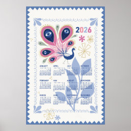 Póster de calendario de pavo real 2026