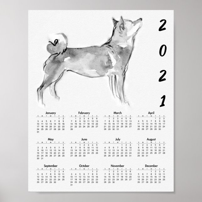 Póster de calendario de pintura original de Shiba  (Frente)