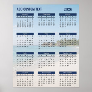 Póster de calendario de playa 2026 con texto perso