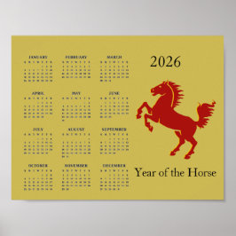 Póster de calendario del año del caballo 2026