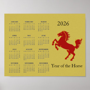 Póster de calendario del año del caballo 2026