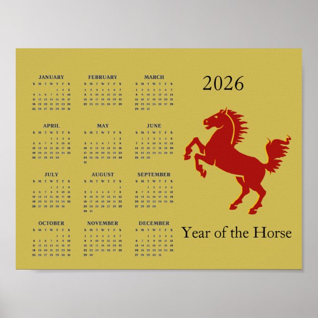 Póster de calendario del año del caballo 2026 (Frente)