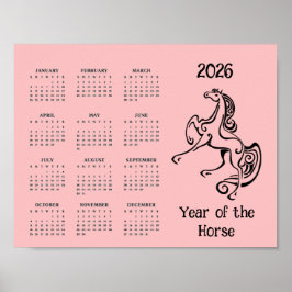 Póster de calendario del año del caballo 2026