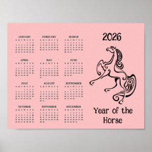Póster de calendario del año del caballo 2026