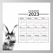 Póster de calendario del año del conejo de acuarel