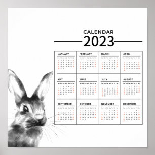 Póster de calendario del año del conejo de acuarel