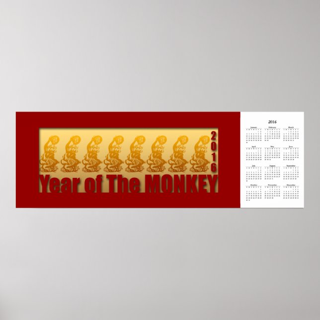 Póster de calendario del año del mono 2016 (Frente)