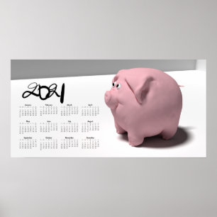 Póster de calendario divertido de cerdo 3D 2021 28