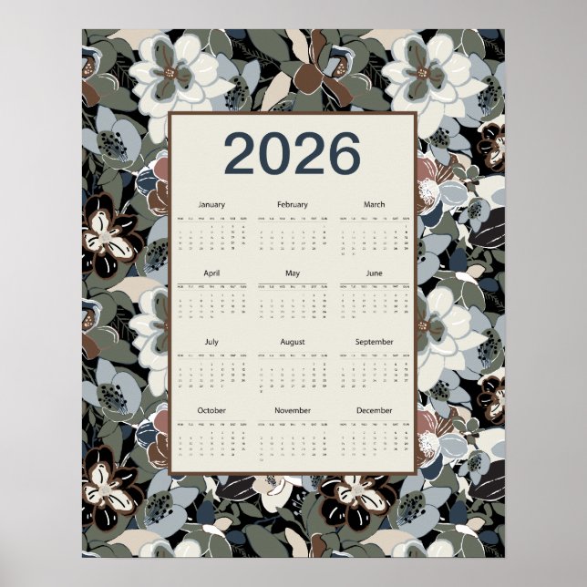 Póster de calendario floral de magnolia 2026 (Frente)