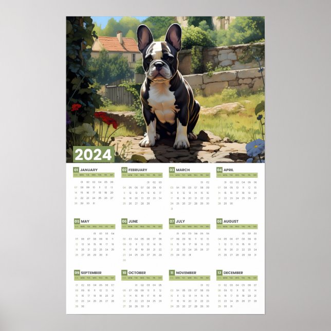 Póster de calendario grande de 2024 de Bulldog Fra (Frente)