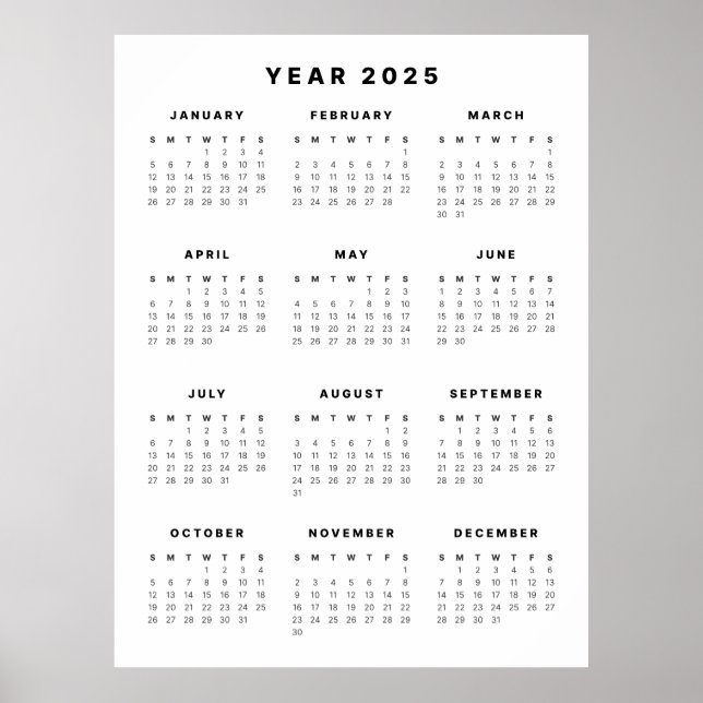 Póster de calendario minimalista 2025 (Frente)