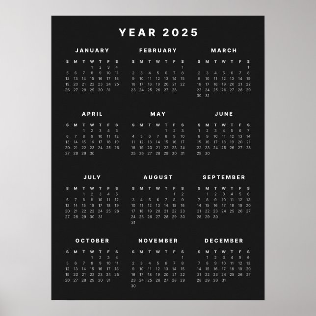 Póster de calendario minimalista 2025 (Frente)