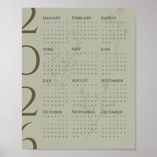 Póster de calendario minimalista 2026 (Frente)