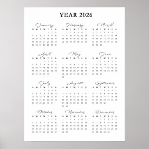 Póster de calendario minimalista 2026
