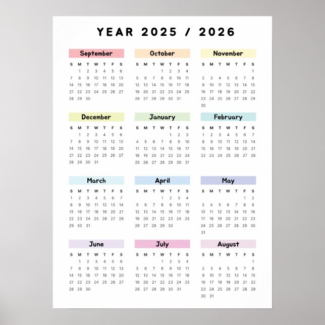 Póster de calendario minimalista arcoíris 2025 202 (Frente)