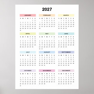 Póster de calendario minimalista arcoíris 2027