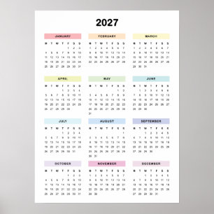 Póster de calendario minimalista arcoíris 2027