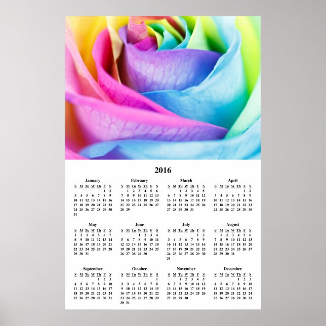 Póster de calendario mural 2016 Rosa Arcoíris (Frente)